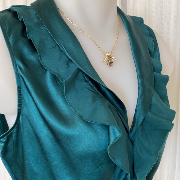 100% Silk TTahari dark teal blue/green, ruffle sleeveless, lightweight Size S - Picture 3 of 17